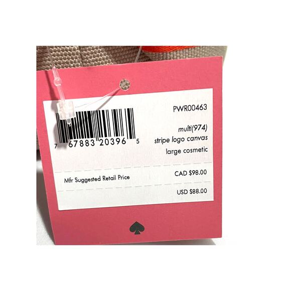 Kate Spade Stripe Logo Canvas Large Cosmetic Case Travel Makeup Bag - Picture 7 of 8